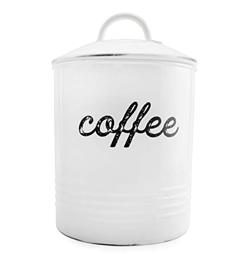 AuldHome Enamelware White Coffee Canister; Rustic Distressed Style Tea ...