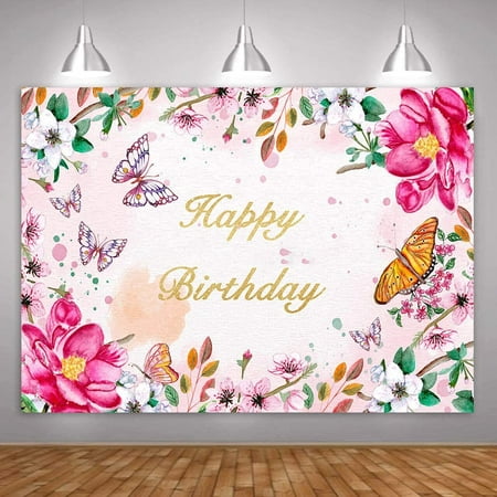 MME 10x7ft Happy Birthday Background Colorful Butterfly Flower Decoration  Girl Children Party Background Props Banner | Walmart Canada