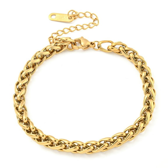 304 Stainless Steel Wheat Chain Bracelets for Women Real 18K Gold Plated 6-1/2 inch(16.6cm)