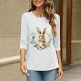 thumbnail image 4 of Cavosen Happy Easter 3/4 Sleeve Womens Tops Summer Bunny Floral Print Pullover Blouse Crewneck Holiday Shirts Vacation Festival Tee Shirts Casual Dressy Trendy T Shirts White S, 4 of 6