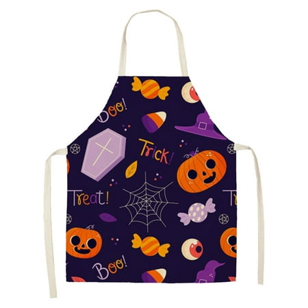 

HAPPY TIME Halloween Cooking Apron Halloween Party Decorations Apron Scary Monster Face Bats Baking BBQ Apron Adjustable Kitchen Aprons for Women Men Apron Sleeve D