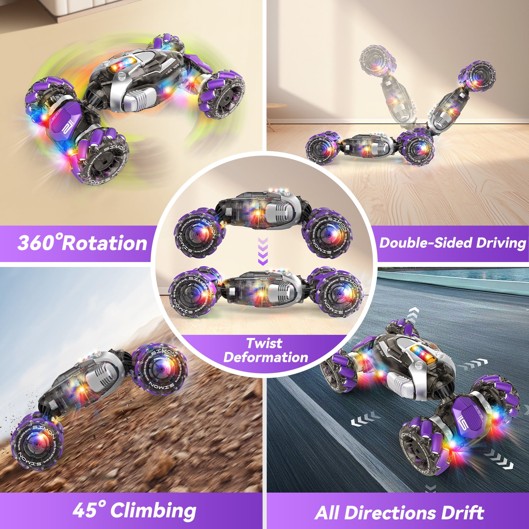 Nicella Remote Control Cars for Boys Girls 8-12, Gesture Sensing RC Stunt Car with Light & Music, 4WD, 360°Rotating, 2.4Ghz RC Drift Cars, Christmas Birthday Gift Car Toys for Kids