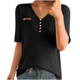 thumbnail image 2 of ALLLIST Henley Womens Tops Ribbed Elbow-Length T-Shirts Casual Solid Black Shirts Clothing for Women, 2 of 3