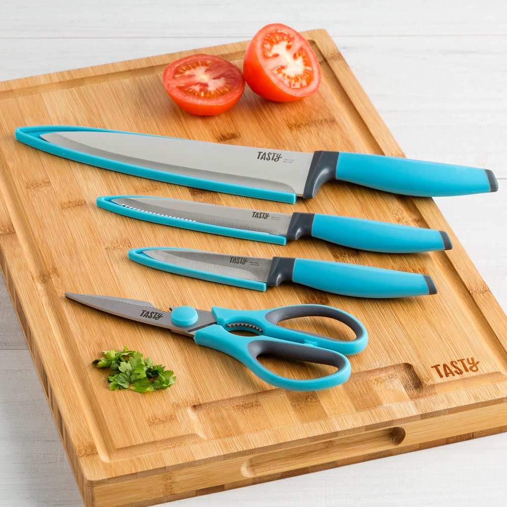 Tasty Stainless Steel Blue Knife Set with Shears, 4 Piece
