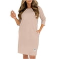 thumbnail image 2 of Fall Dresses for Women Oversized Crewneck Midi 3/4 Length Sleeve Dresses Womens Casual Solid Round Neck Loose Fits Three Quarter Sleeve Dress Plus Size Elegant Knee Length Dress with Pockets, 2 of 7