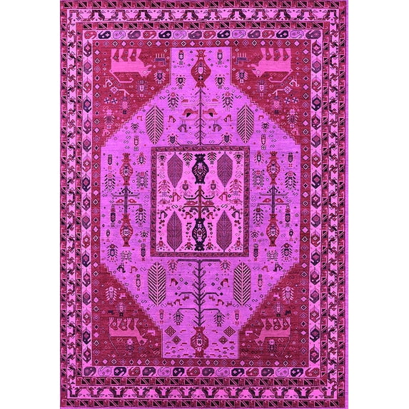 Ahgly Company Indoor Rectangle Oriental Pink Industrial Area Rugs, 5' x 8'