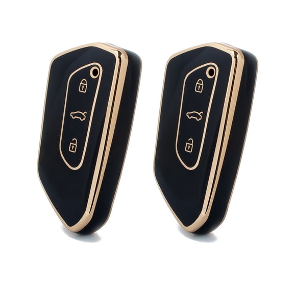Xotic Tech 2x Black TPU Full Protect Remote Control Key Fob Cover Shell Case,Compatible with Volkswagen Golf 8 ID.4 MK8 Seat Leon MK4 Skoda Octavia 3-Button Smart Keyless Entry Key