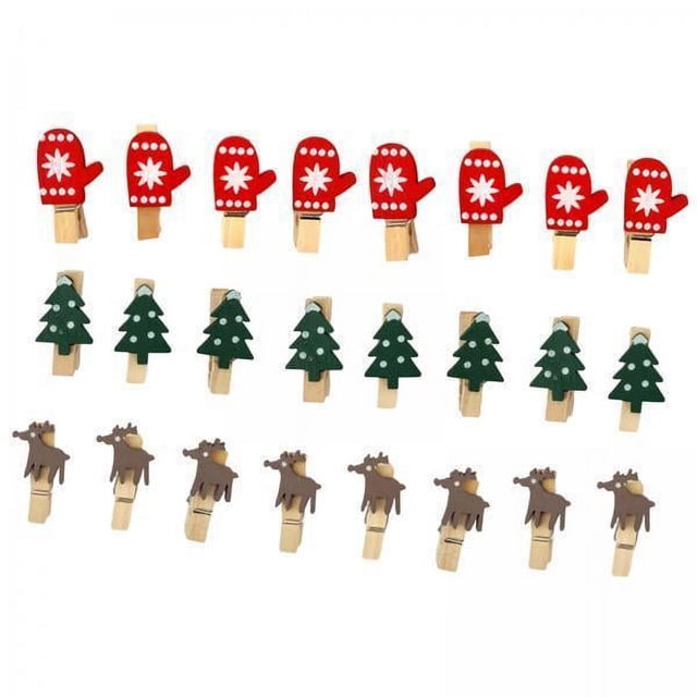 GUOOL 6X 24 Pieces Christmas Wooden Clips Photo Pegs Hanging Clips Photo Wall Clip for