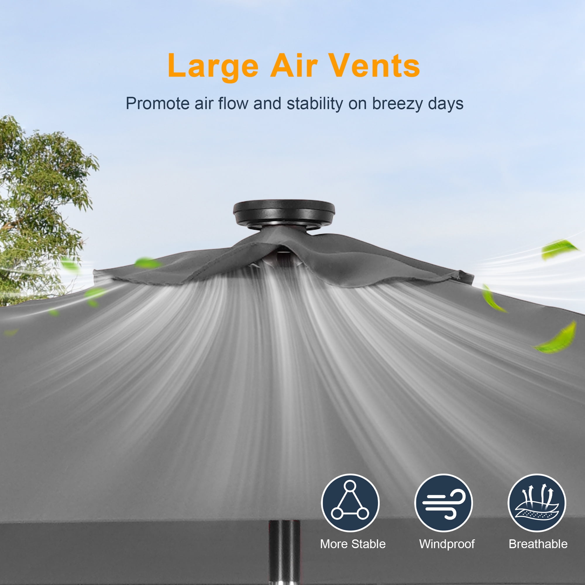 ACEGOSES LED Outdoor Patio 6.5x6.5ft Deck Solar Light Market Umbrella, Outside Table Umbrellas With Polyester canopy,Gray