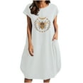 thumbnail image 1 of Vestido suelto de manga corta informal con estampado floral de algodón y lino de verano para mujer con bolsillo y cuello redondo Fridja  qw3495, 1 of 6