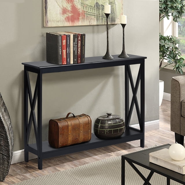 Costway Mesa Consola Mesita Auxiliar con 2 Niveles Repisa Librería en X Estante para Entrada Pasillo y Salón 100 x 30 x 80 cm