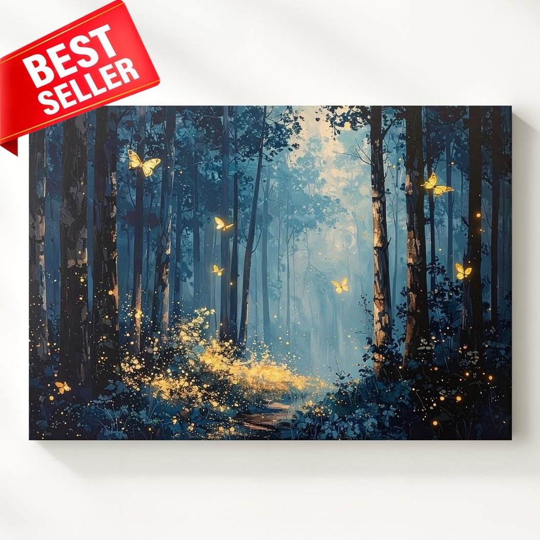 Twilight Firefly Forest Wall Art Print Ethereal Nature Decor