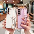 thumbnail image 5 of Samsung Galaxy S22 5G Case with Kickstand,Luxury Cute Plating Edge Love Hearts Pattern Wrist Strap Finger Holder for Girls Women,Soft Shockproof Cover for Galaxy S22 6.1",White, 5 of 6