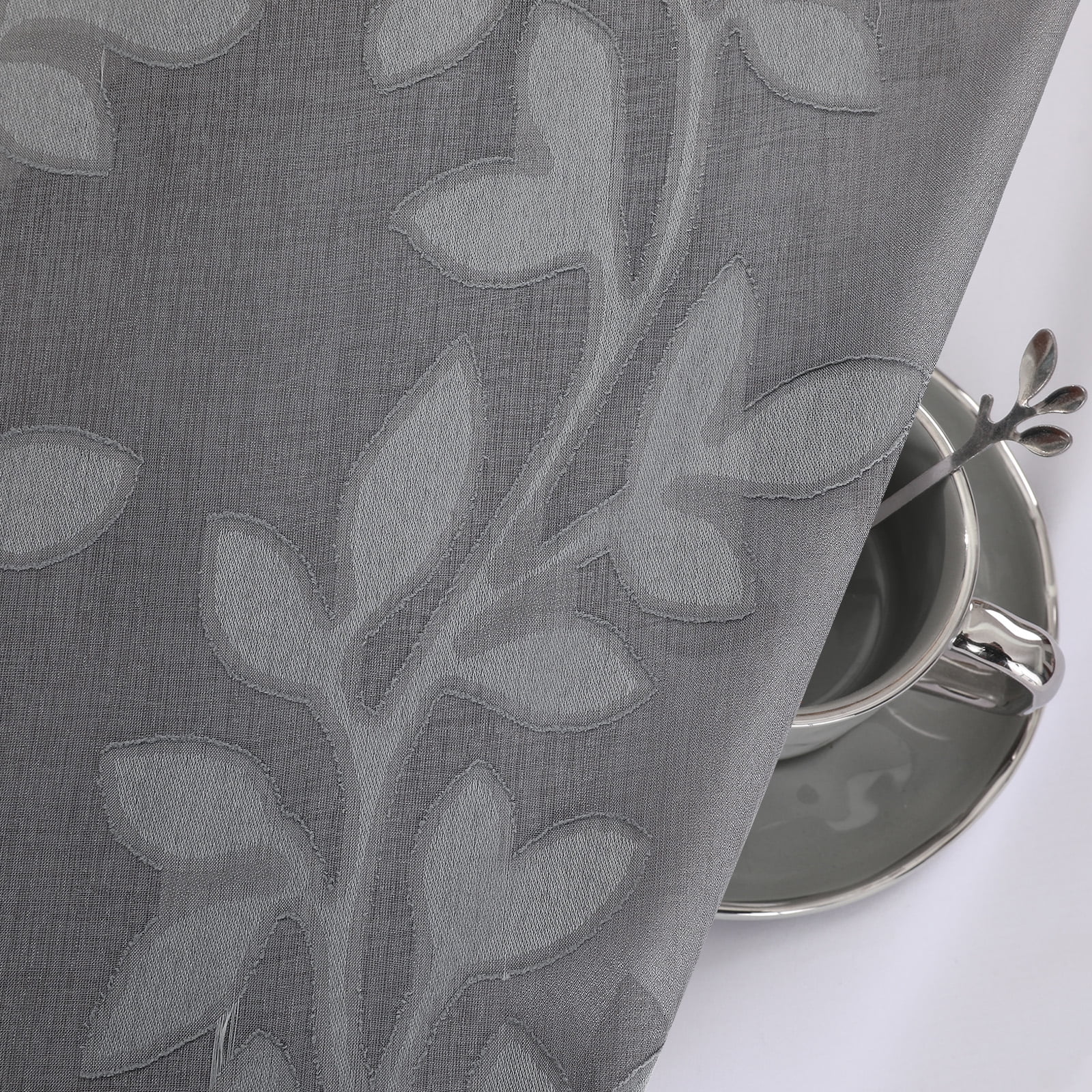 OVZME Darla 63 Inches length Sheer Curtain Set of 2, Soft Light Filtering Leaf Jacquard Farmhouse Window Curtains & Drapes for Living Room Bedroom with Rod Pocket, Each 42Wx63L Inch Charcoal Grey