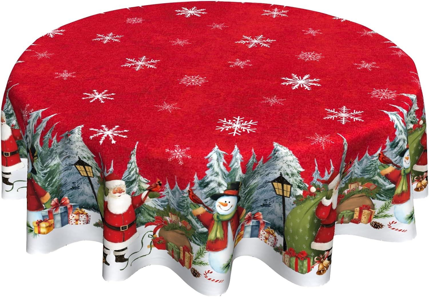 Christmas Round Tablecloth 60 inch Christmas Nativity Table Cloth Xmas Tree Table Cloths Decorations for Home Kitchen Dining Red Buffalo Plaid