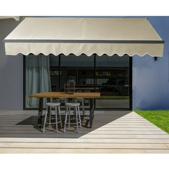 ALEKO Motorized Black Frame Retractable Home Patio Canopy Awning 12x10 ft, Ivory Color