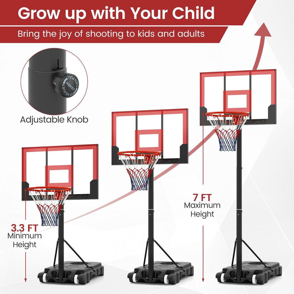 Resenkos Portable Adjustable Kids Basketball Hoop (3.3-7 FT) - Red/Black