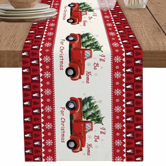 nqOlkjepod Red Christmas Truck Table Runner 120 Inches Long Farmhouse Dress Scarves, Xmas Tree Snowflake Plaid Holiday Dining Tablerunner for Coffee Table/Kitchen Island/Party Décor, 13" x 120"