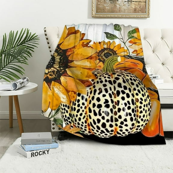 Pratyus Sunflowers Halloween Throw Blanket Flannel Blanket for Bed Couch Sofa All Seasons Lightweight Soft Blanket 40x50in