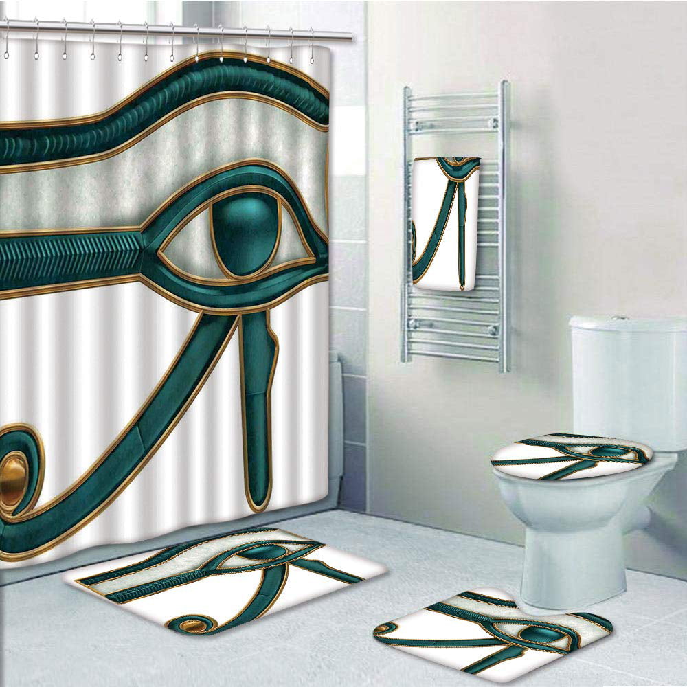 U Shaped Contour Mat Lid Toilet Cover Pad Ancient Ankh Cross Egyptian Symbol Eye of Horus Bathroom Accessories Bathroom Rug Mat Set 3 Piece Non Slip Bath Mat Pedestal Rug 