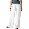 thumbnail image 4 of Wide Leg Linen Pants, Womens Pants Solid Color Casual Palazzo Summer Vacation Travel Beach Pants, Elastic Waist Drawstring with Pockets Plain Pants for Womens White L, 4 of 5