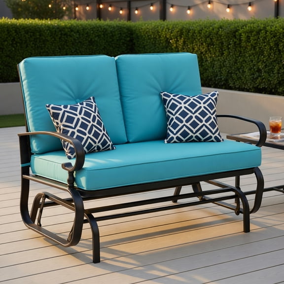 Spaco Single 2-Seat Outdoor Swing Glider Loveseat, Double Patio Swing Chair with Soft Comfort Cushions, Pantone Green