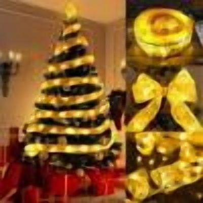 Cameland Ribbon Lights String Led Christmas Tree Decoration Lights Holiday Mood Sense Colorful Lights Double Layer Hot Gold Satin Ribbon Copper Wires Lights