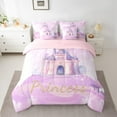 thumbnail image 2 of Feelyou Dreamy Castle Purple Twin Bedding Sets 7-Piece, Magic Princess Fairy Bedding Comforter Set, Teens Kids Girls Women Reversible Sheet Sets, Microfiber Bedroom Decor, 2 of 8