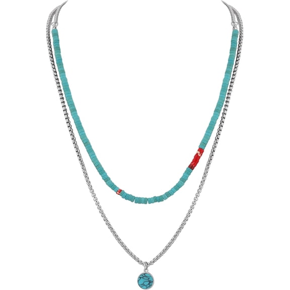 Bohemian Style Created Turquoise Necklace, Layered Necklace, Gift for Men/Women