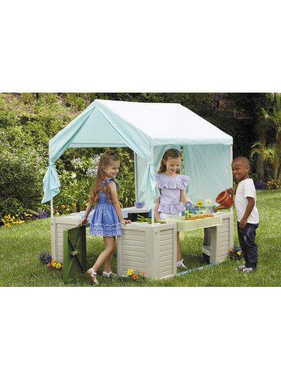 Little Tikes Backyard Bungalow Role-Play Playhouse with Kitchen, Garden, & Canopy