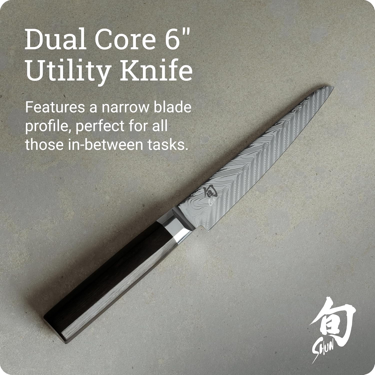 Shun Dual Core 6" Utility/Butchery Knife, Handcrafted Japanese Kitchen Knife, VG10 and VG2 Damascus Steel Blade, Pakkawood Handle, Precision and Sharpness for Professional and Home Chefs