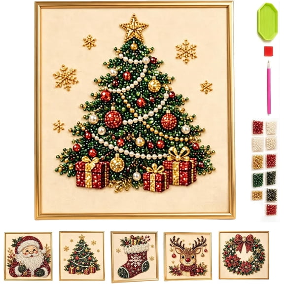 DIY Christmas Pearl Diamond Painting Art Kit with Frame, Christmas Craft Kit for Adults Beginners, Festive Holiday Wall Decor, Relaxing Winter DIY Craft Gifts