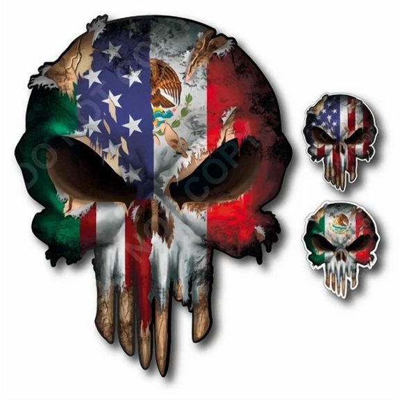 3 Pack Mexican American Pride Flag Skull Sticker Decal Car Truck Window Bumper