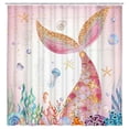 thumbnail image 2 of Pink Mermaid Shower Curtain, Sea Ocean Coral Reef Fish Seashell Nautical Theme Waterproof Fabric Bathroom Curtains, Cute Kids Bathroom Shower Curtain with 12PCS Hooks, 72X72IN, 2 of 5