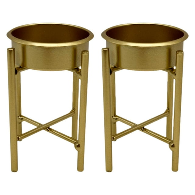 2 portavelas de metal de 7,5 cm de alto, miniadornos de pie Oro