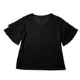 thumbnail image 5 of Tittly T Shirts for Women V Neck T Shirts for Women Womens Casual Blouses Summer Fashion Clothes Double Tiered Half Bell Sleeve Top Crewneck Loose Fit T Shirts Tshirts Shirts Womens Tops Black L, 5 of 6