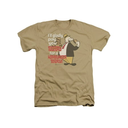 Popeye T-shirt Tee - Popeye The Sailor Man Cartoon Wimpy Hamburger Today Adult Heather T-Shirt Tee