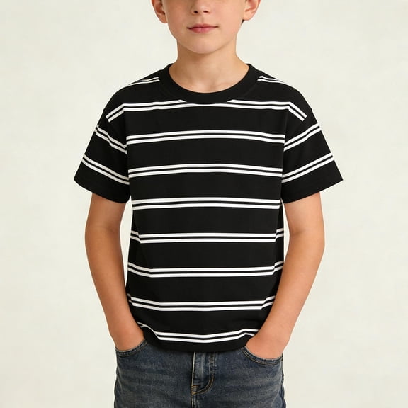 Children's Striped Round Neck Short Sleeve T-Shirt Summer Casual Top for Boys Girls