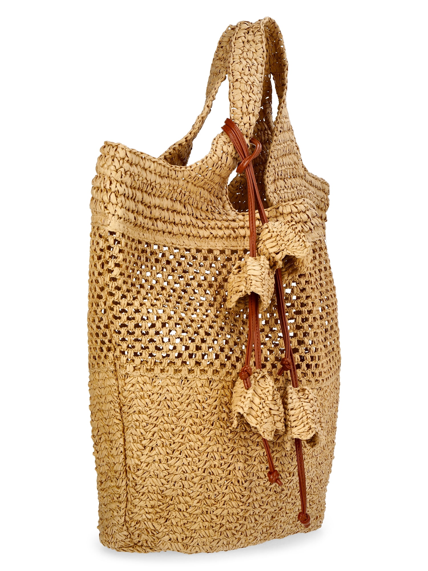 Time and Tru Women's Straw Tulip Tote Bag, Natural