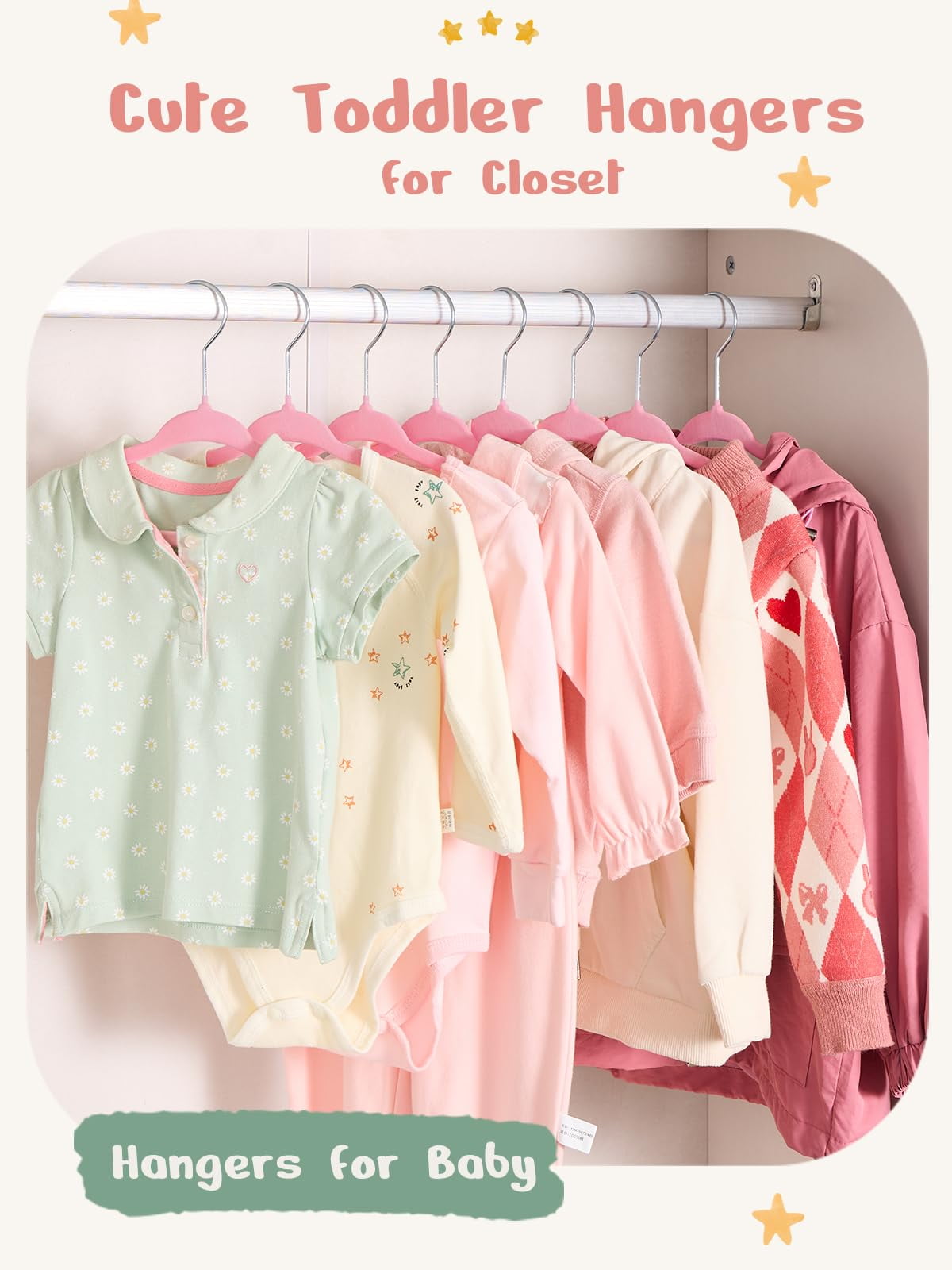 Cozymood 50 Pack Velvet Kids Hangers 11 inch Baby Felt Hangers Space-Saving Thin Design Baby to Toddler Clothes Organizer, Pink