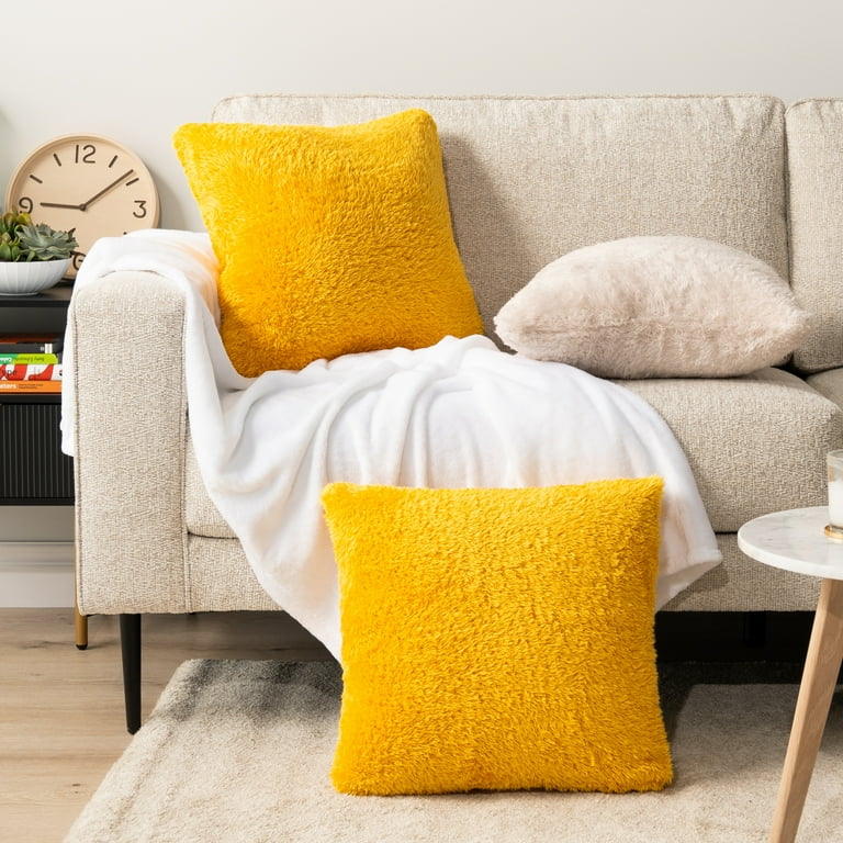 PAVILIA Fluffy Mustard Yellow Throw Pillow Covers, Decorative