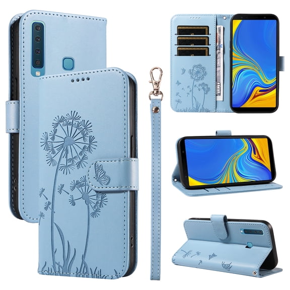 Wallet Case for Samsung Galaxy A9 2018 (SM-A920F), Card Holder and Kickstand, Shockproof and Scratch Resistant, Sky Blue