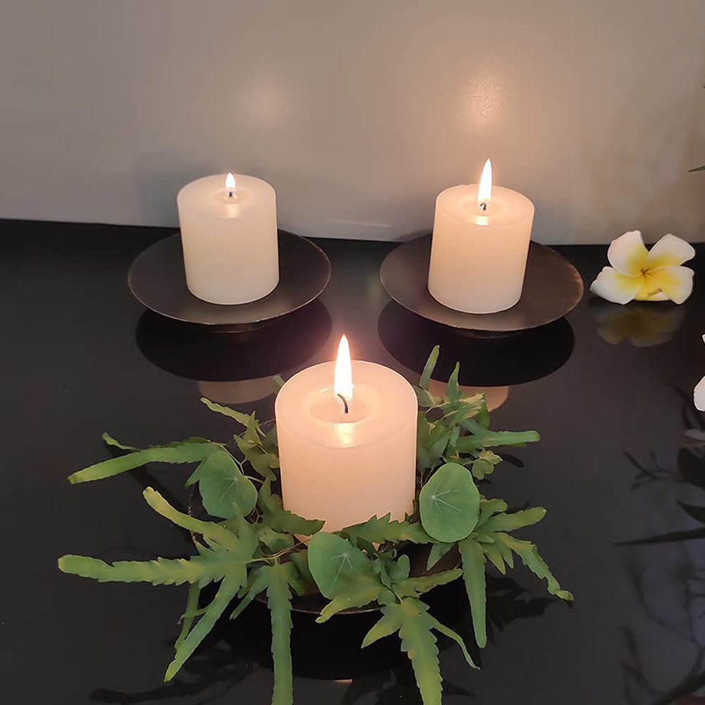 Rustic Iron Plate Candle Holder,Decorative Iron Pillar Candle Plate for