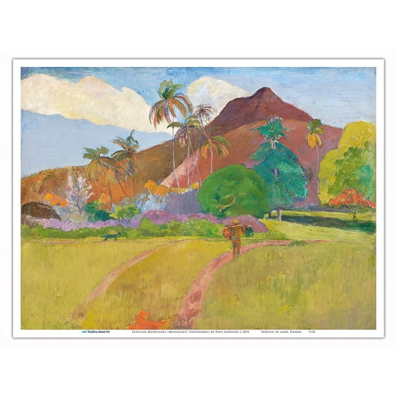 Tahitian Mountains (Montagnes Tahitiennes) - From an Original Color Painting by Paul Gauguin c.1891 - Master Art Print (Unframed) 9in x 12in