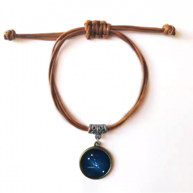 Taurus Constellation Signe du Zodiaque Bracelet Cuir Cuir Corde Bracelet Marron Bijoux