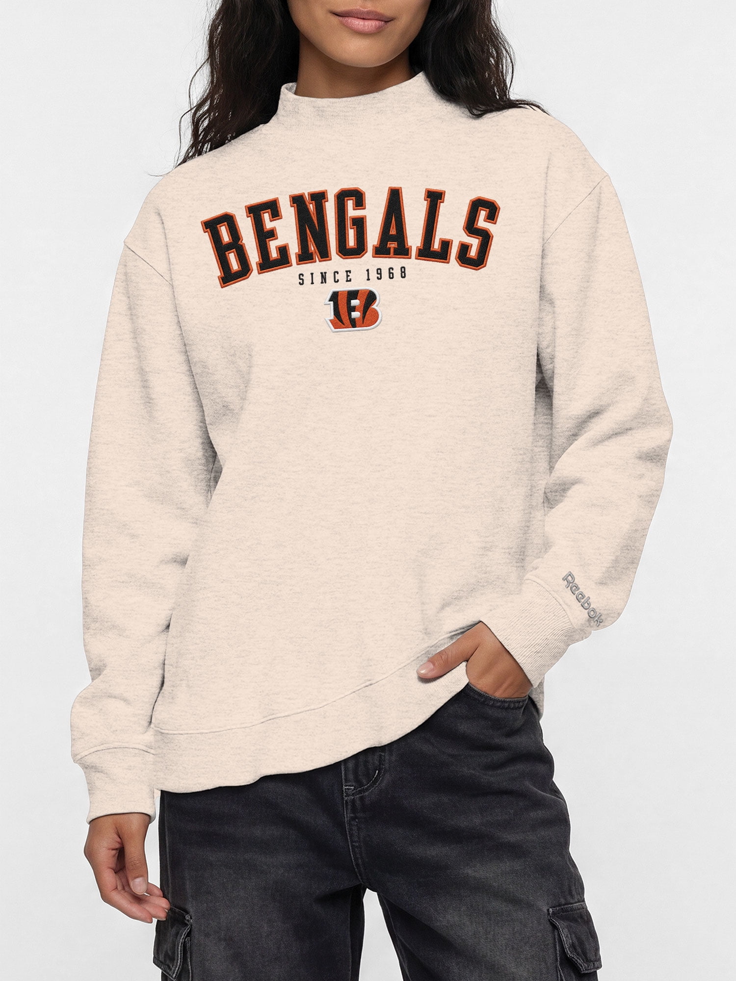 Cincinnati Bengals Reebok Womens Oat Mock Neck Oversized Tunic Sweatshirt