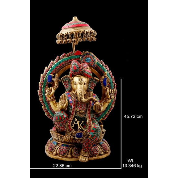 Brass Ganesha Statue - 18" Ganpati for home temple - Lord Ganpati idol -Vinayak Murti - Hindu god of luck - Ganesh idol - Home Decor - Gift