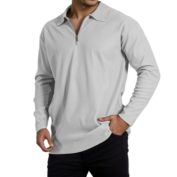 Daznico Mens Shirts - Men's Long Sleeve Striped Shirt with Zippered Collar for Casual Everyday Wear - Shirts for Men,Color:White,Size:4XL