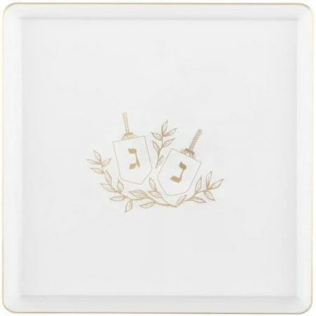 EcoQuality 7.75" inch Square Plastic Plates Heavy Duty Plastic Hanukkah Dinner Plates with Clear Gold Chanukah Design Hanukkah Party Disposable Charger Plate China Like Plastic Salad Plate (56 Pack)