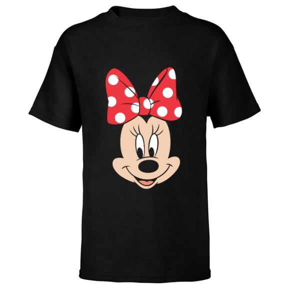 Disney Minnie Mouse Polka Dot Bow Big Face - Short Sleeve T-Shirt for Kids - Customized-Black